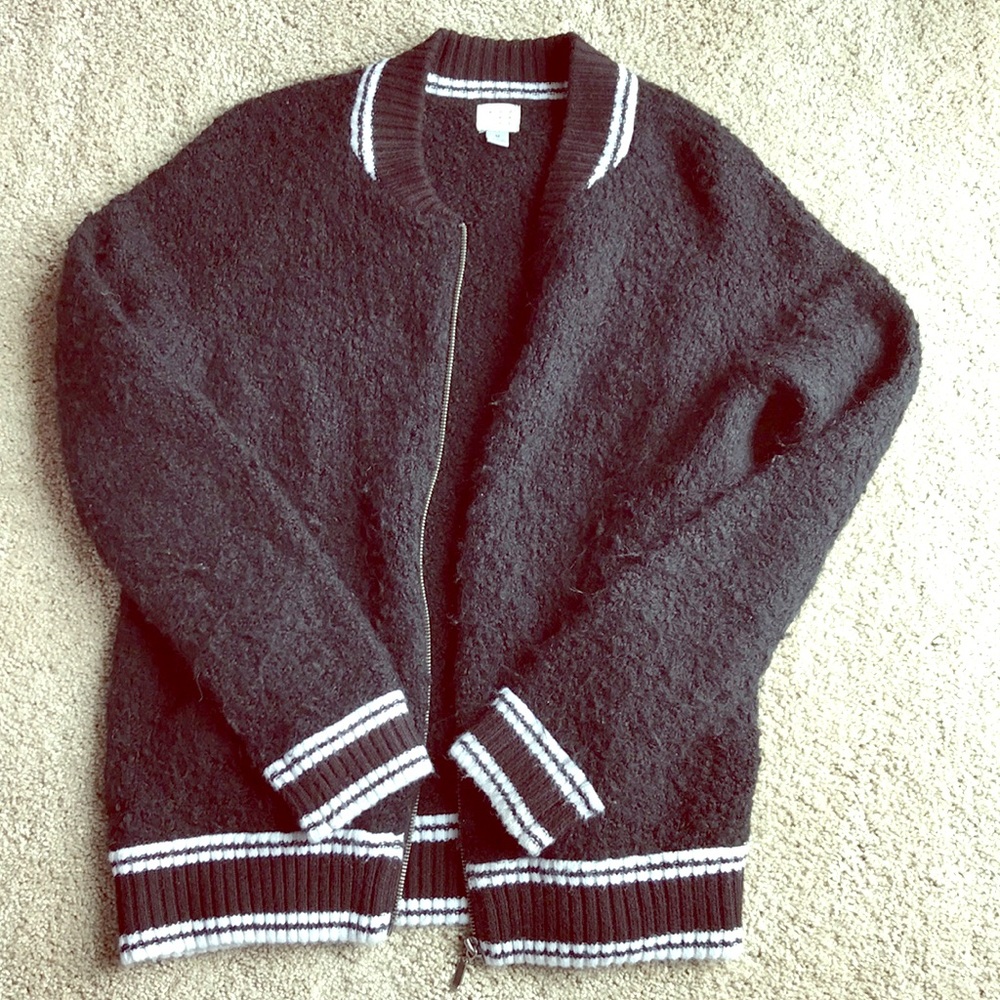 Black varsity zip up cardigan